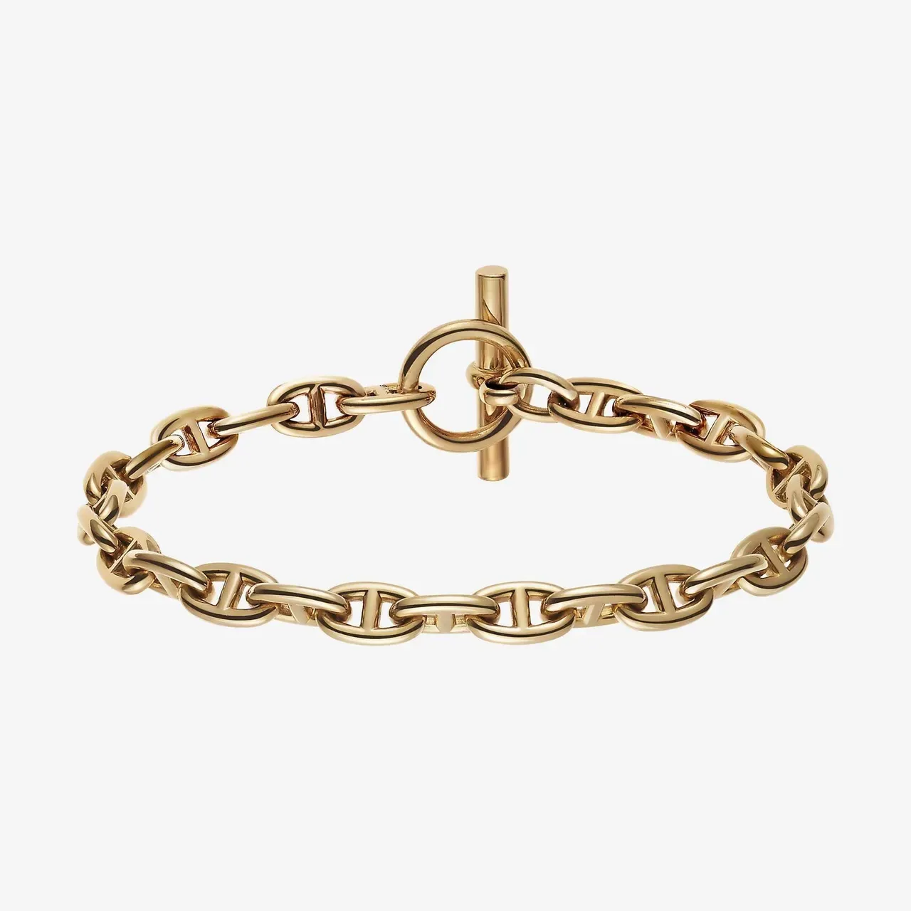 Hermès Chaine d'Ancre Silver Gold Oval-Link Chain Toggle Clasp Bracelet 7