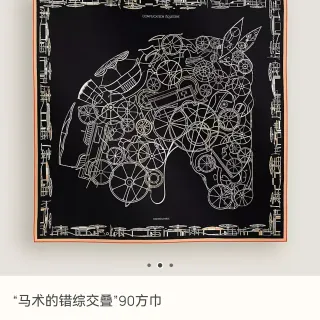 Hermès Complication Équestre Black Apricot White Silk Scarf