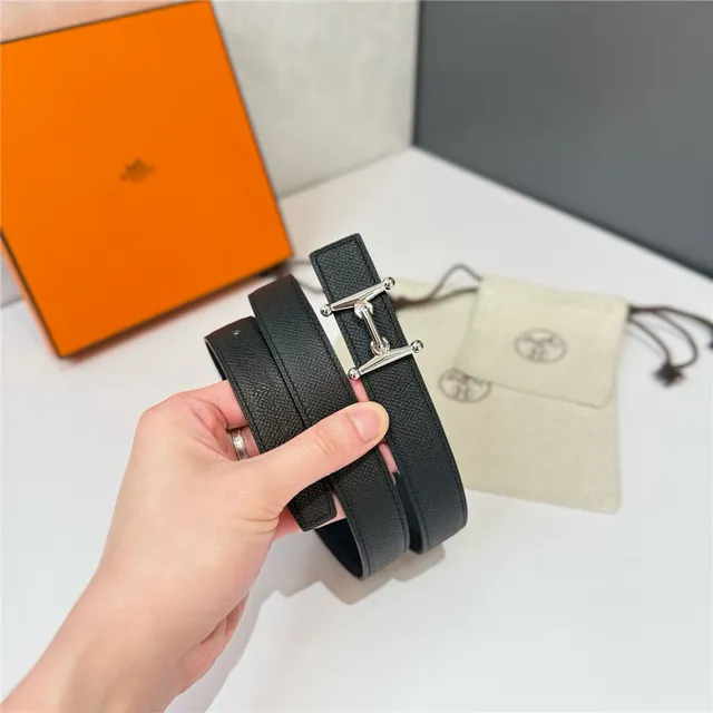 Hermès Constance Orange Black Narrow Strap H-Shaped Metal Buckle Leather Belt 2