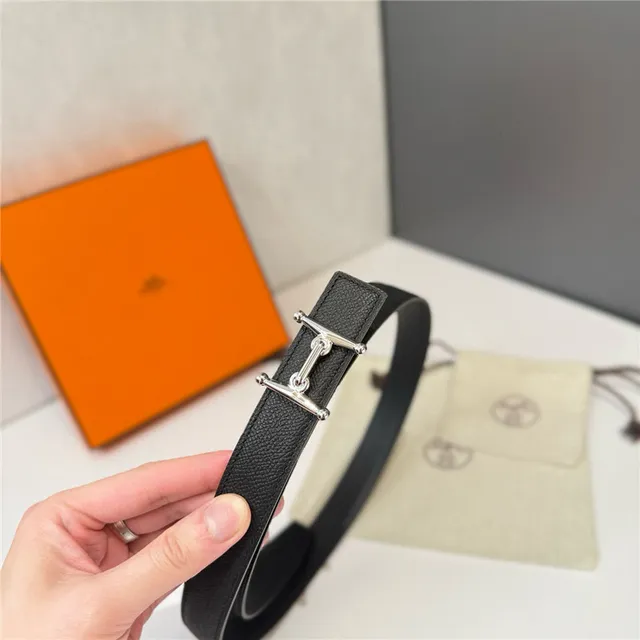 Hermès Constance Orange Black Narrow Strap H-Shaped Metal Buckle Leather Belt 3