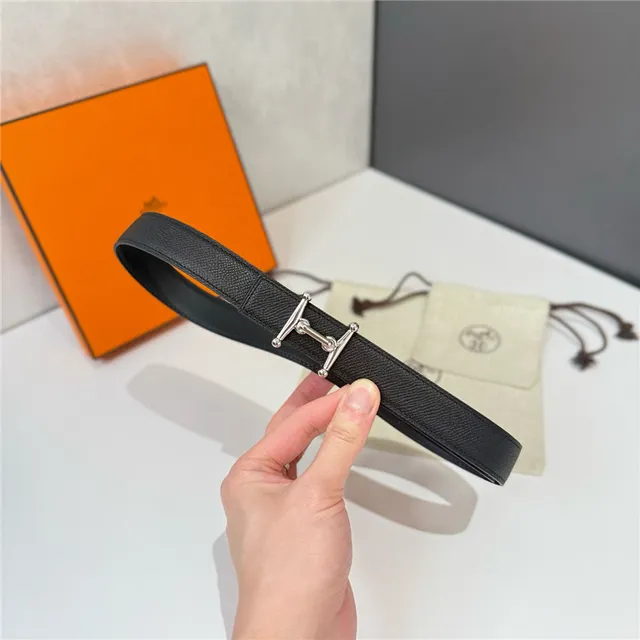 Hermès Constance Orange Black Narrow Strap H-Shaped Metal Buckle Leather Belt 4