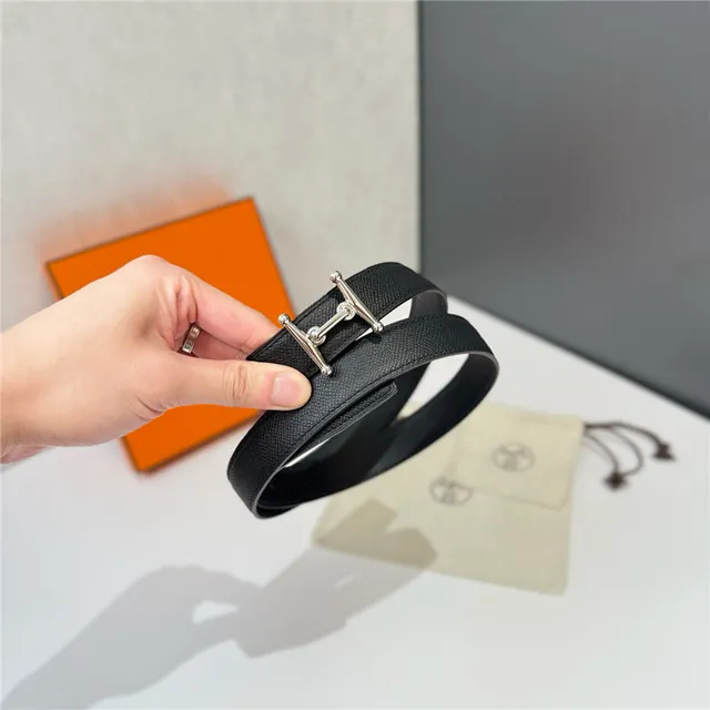Hermès Constance Orange Black Narrow Strap H-Shaped Metal Buckle Leather Belt 5