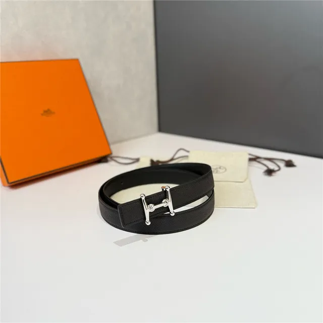 Hermès Constance Orange Black Narrow Strap H-Shaped Metal Buckle Leather Belt 6