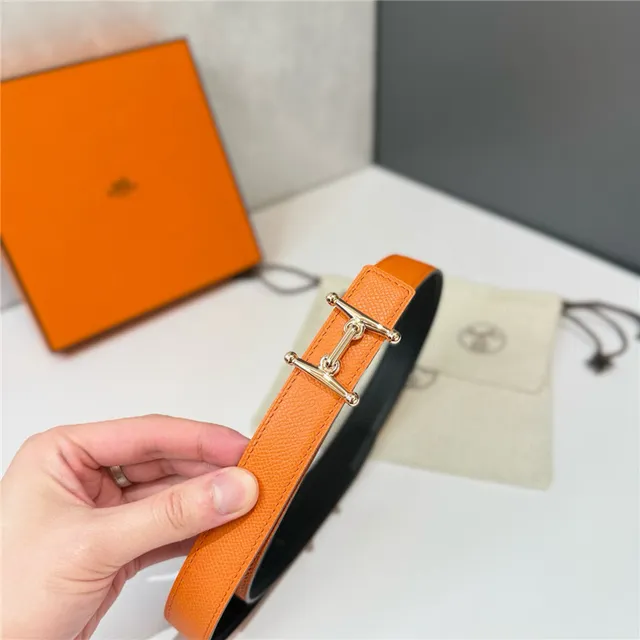 Hermès Constance Orange Black Narrow Strap H-Shaped Metal Buckle Leather Belt 8