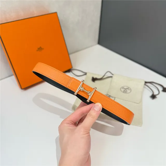 Hermès Constance Orange Black Narrow Strap H-Shaped Metal Buckle Leather Belt 9
