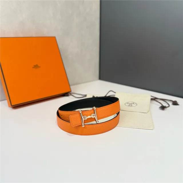Hermès Constance Orange Black Narrow Strap H-Shaped Metal Buckle Leather Belt 11