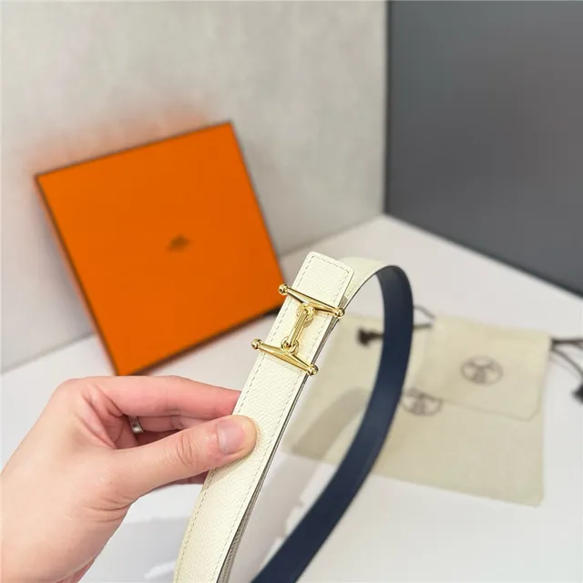 Hermès Constance Orange Black Narrow Strap H-Shaped Metal Buckle Leather Belt 13