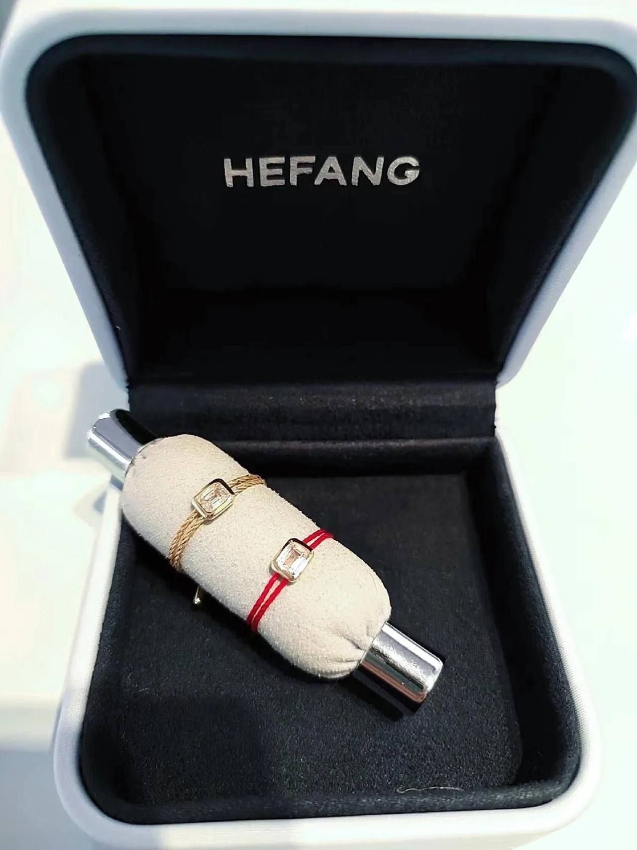 Hermès Gold Red Thin Twisted Cord Rectangular Bezel Bracelet 3