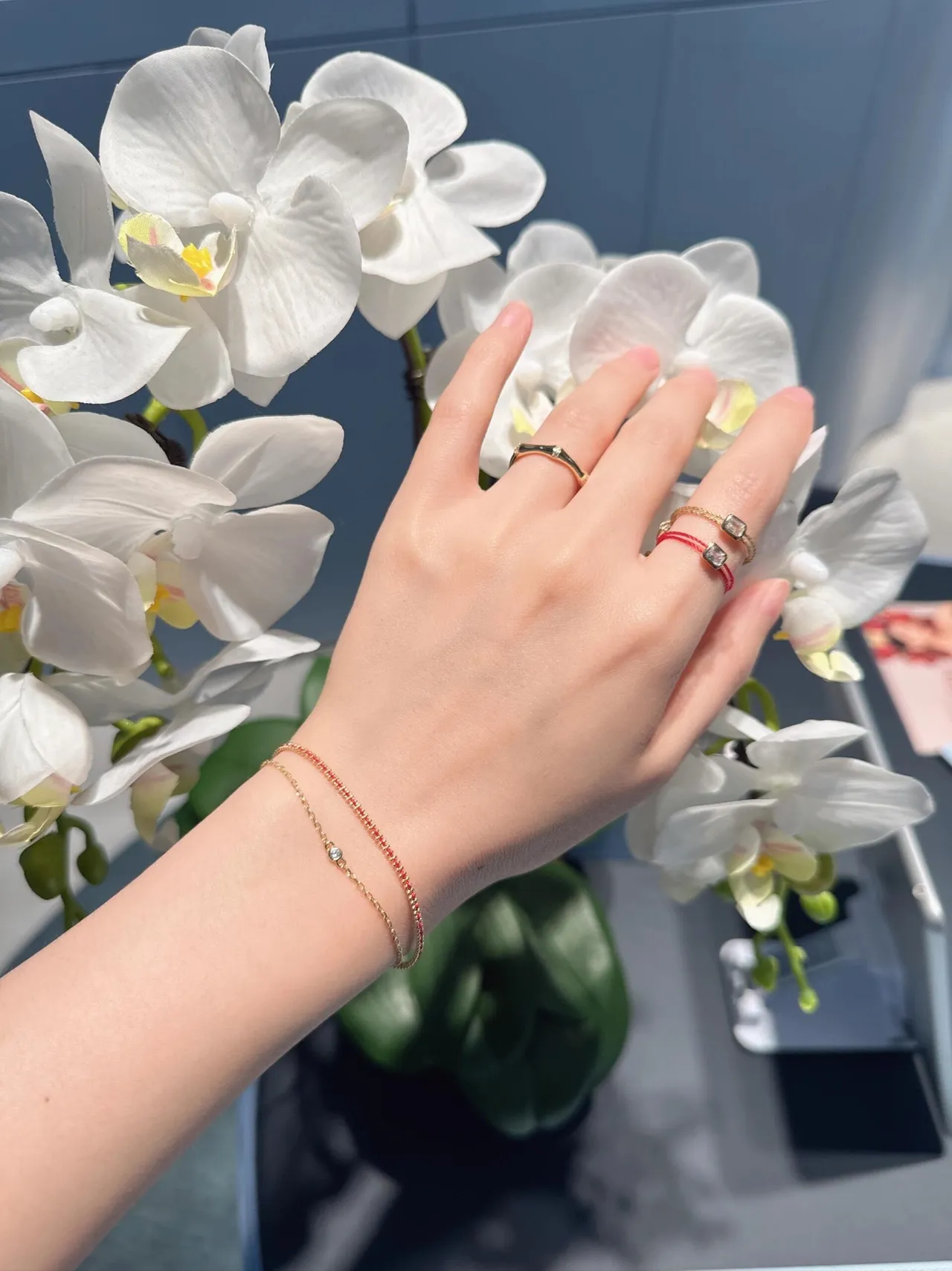 Hermès Gold Red Thin Twisted Cord Rectangular Bezel Bracelet 6
