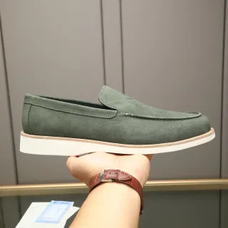 Hermès Camurça Verde Branco Superior Mocasín Costurado Vamp Loafer