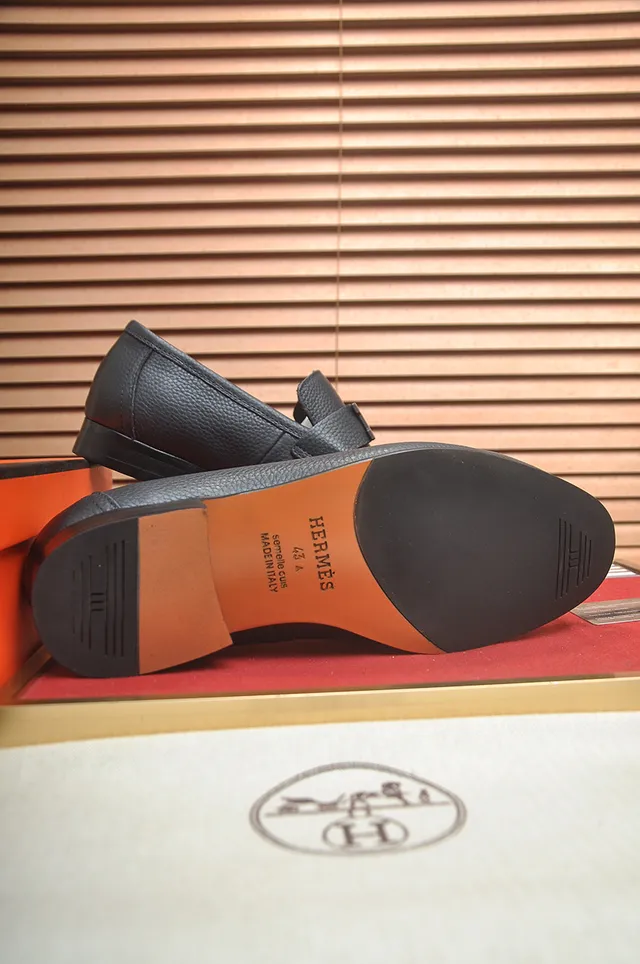 Hermès H-Buckle Pebbled Leather Loafers 3