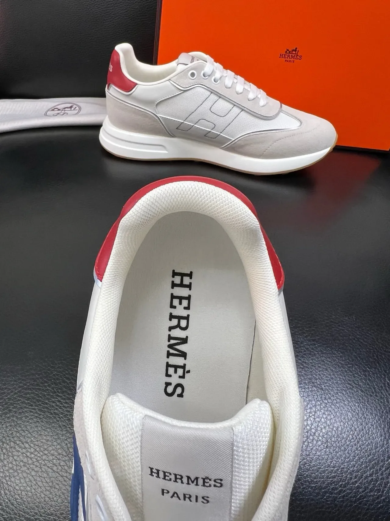 Hermès H Course Beige Navy Red Lifestyle Sneakers 3