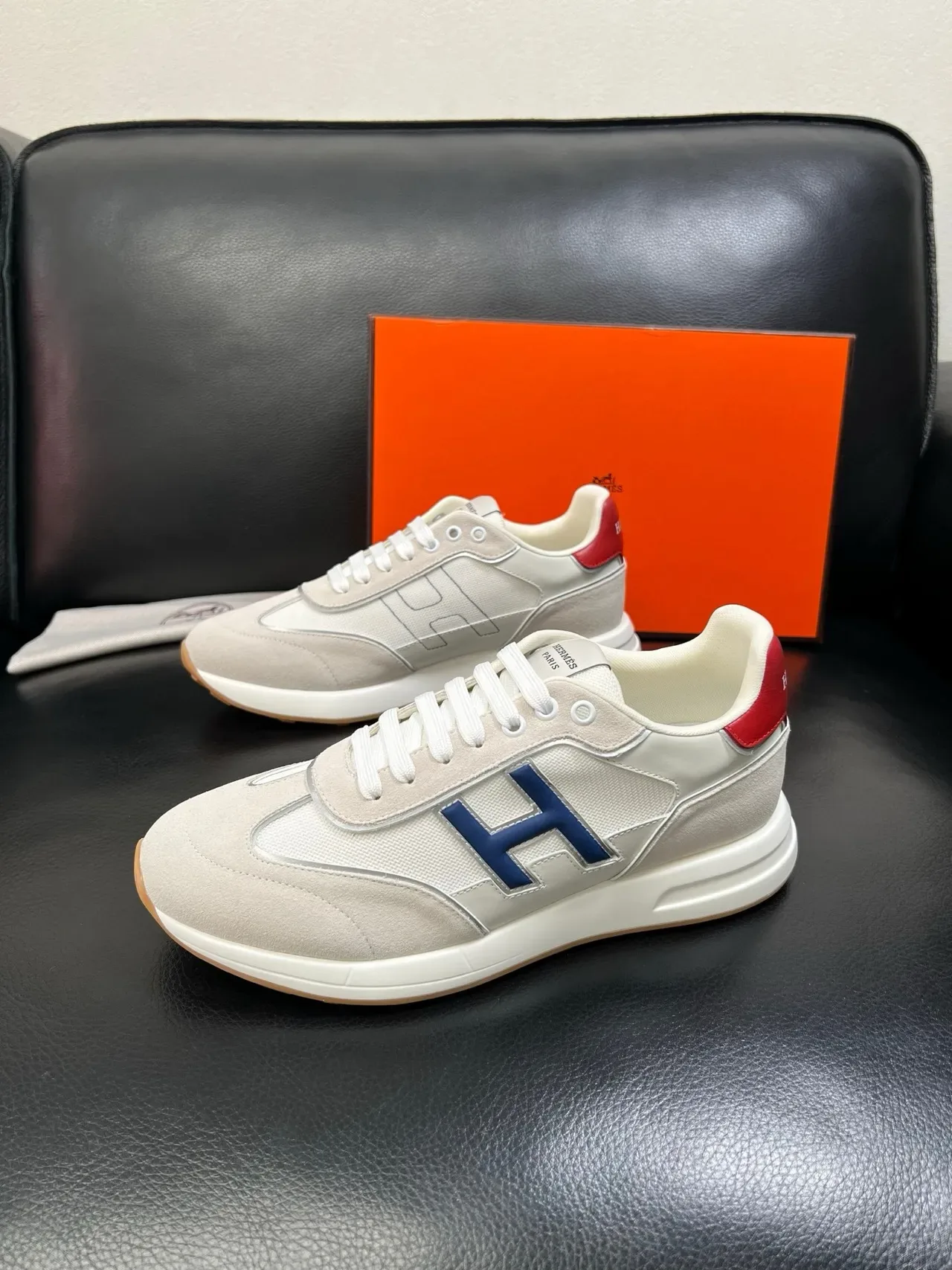 Hermès H Course Beige Navy Red Lifestyle Sneakers 5