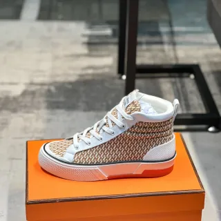 Hermès H Cut Geometric Pattern Beige and White Lifestyle Sneakers