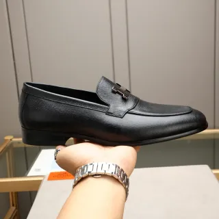 Hermès H Jour Mocassins de couro texturizado preto com fivela H-Buckle