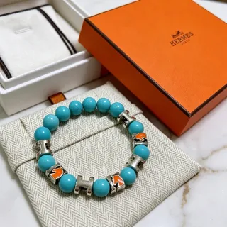 Hermès H-Link Bracelete Motivo de Contas Azul Laranja