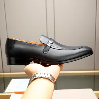 Hermès H Loafer Couro Preto Forro Bege Loafers