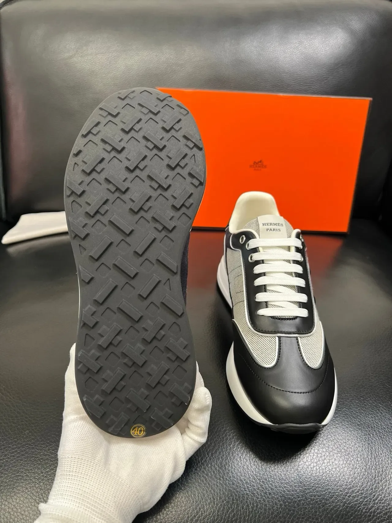 Hermès H Logo Black and White Lifestyle Sneakers 2
