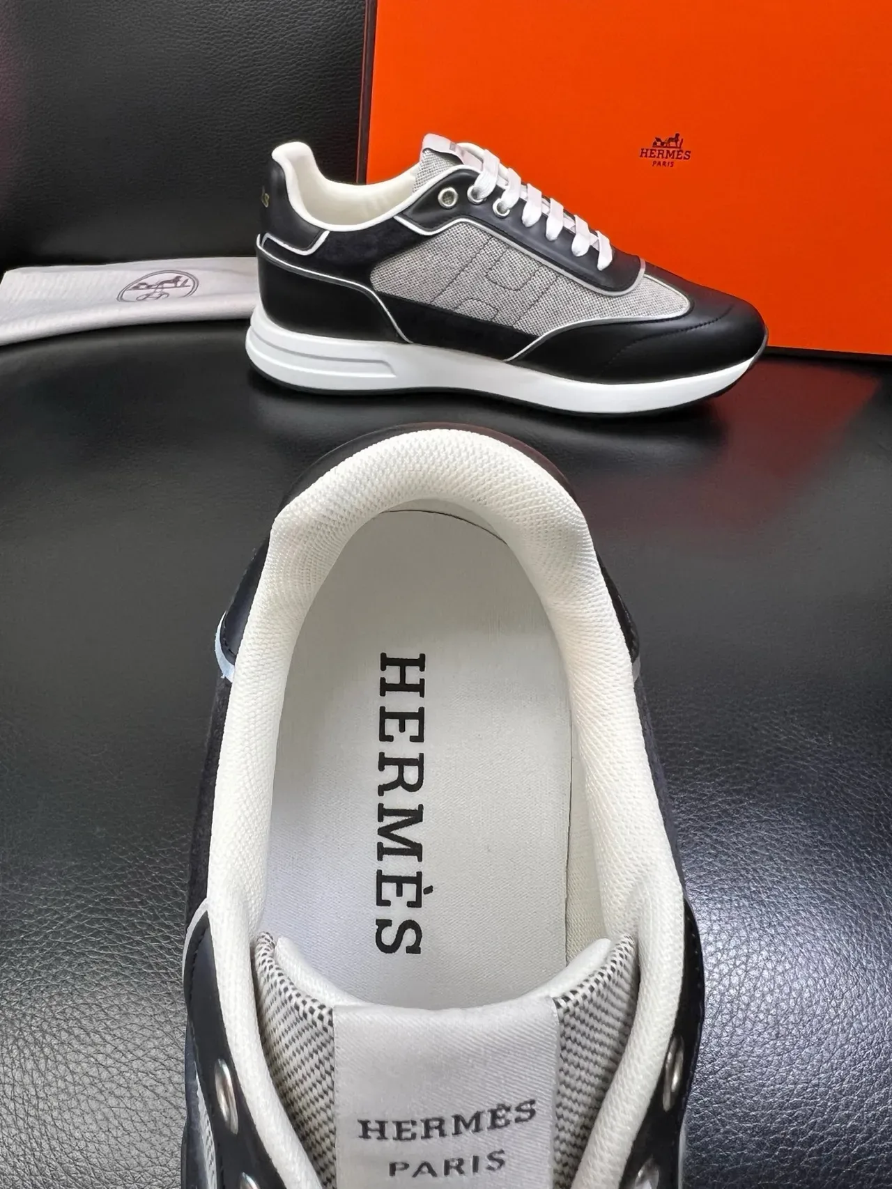 Hermès H Logo Black and White Lifestyle Sneakers 4