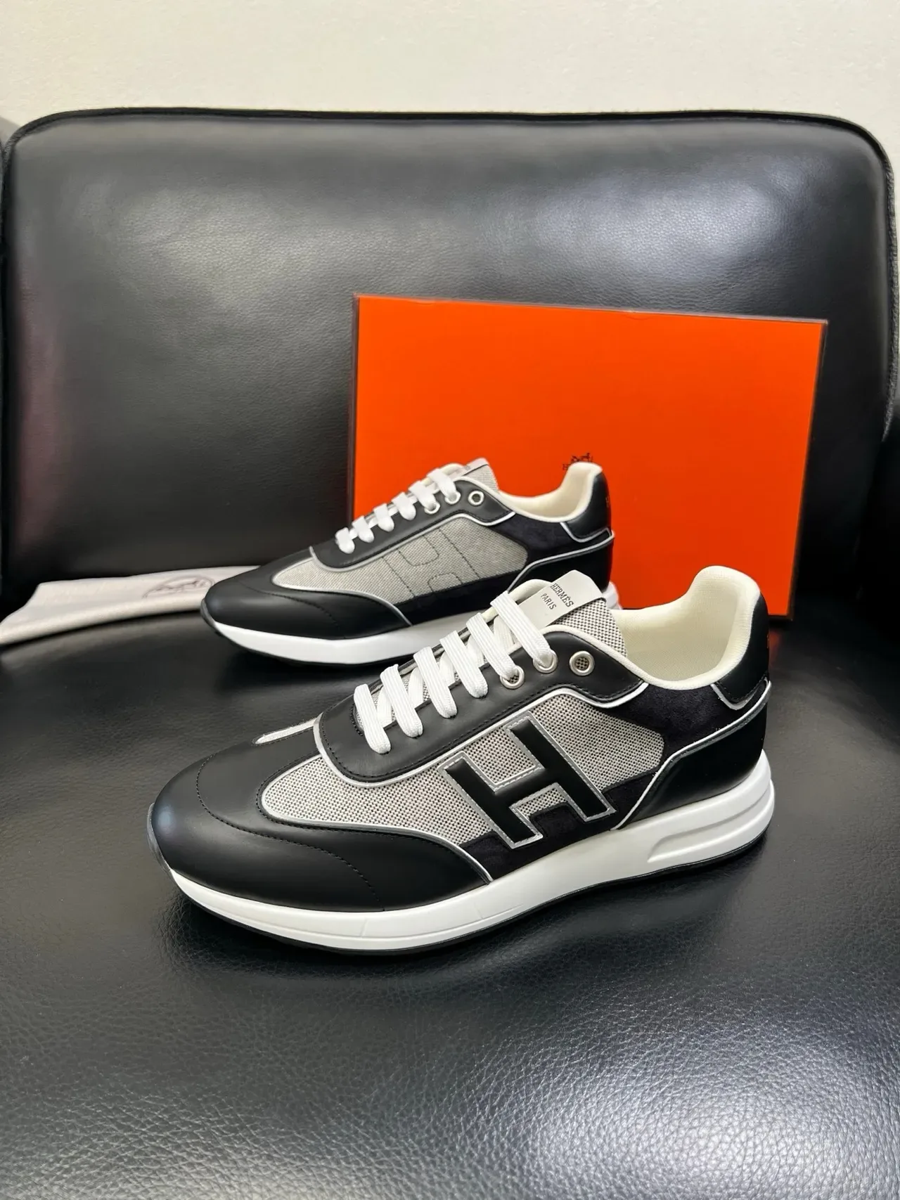 Hermès H Logo Black and White Lifestyle Sneakers 5