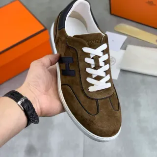 Hermès H Logo Brown Suede White Lace Lifestyle Sneakers
