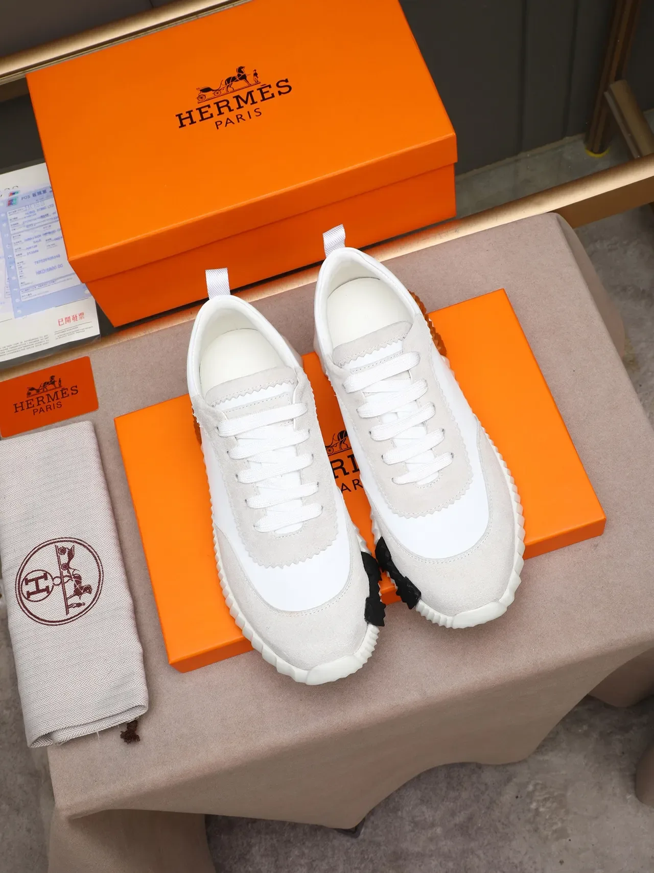 Hermès H Pantin Sneakers Lifestyle Blanc et Orange 3