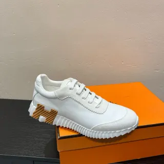 Hermès H White Brown Leather-Suede Hybrid Upper Zigzag-Stitched Detailing Lifestyle Sneakers