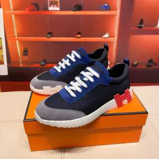 Hermès Navy Blue Mixed-Material Upper Sculpted Ridged Midsole Lifestyle Sneakers