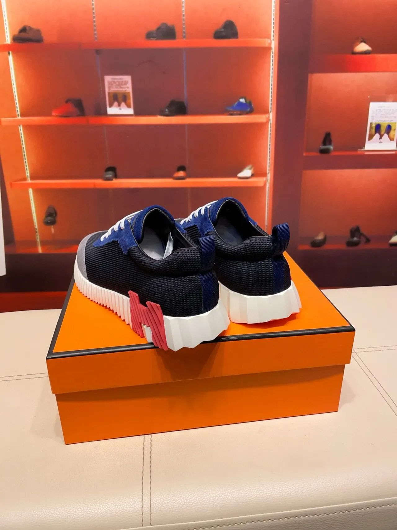 Hermès Navy Blue Mixed-Material Upper Sculpted Ridged Midsole Lifestyle Sneakers 2
