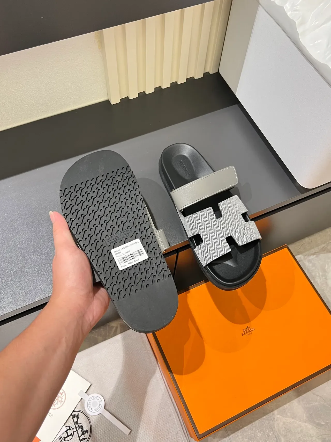 Hermès Oran Black Brown Double-Strap H-Motif Cutout Slippers 2