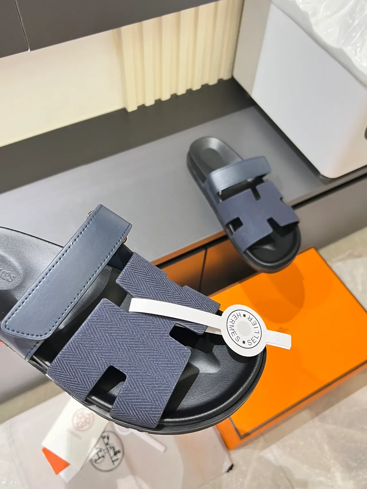 Hermès Oran Black Brown Double-Strap H-Motif Cutout Slippers 6