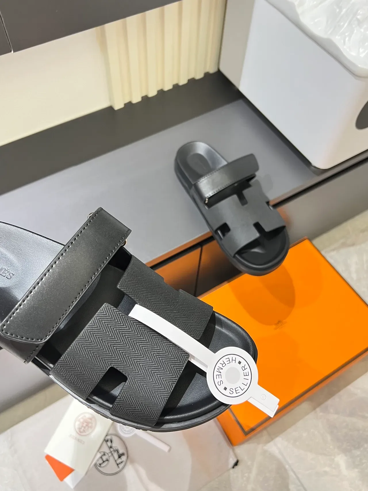 Hermès Oran Black Brown Double-Strap H-Motif Cutout Slippers 8