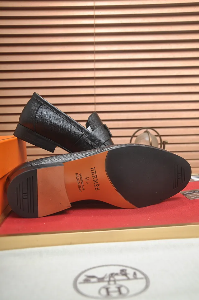 Hermès Oran Black Textured Leather H-Buckle Loafers 3