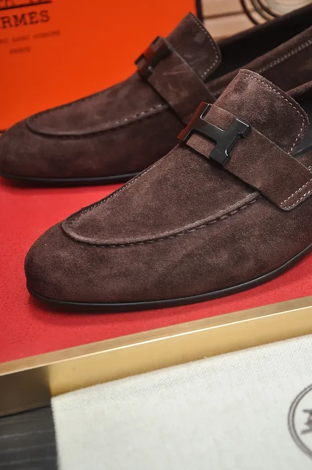 Hermès Oran Marrón Negro Ante H-Buckle Correa Loafer 2