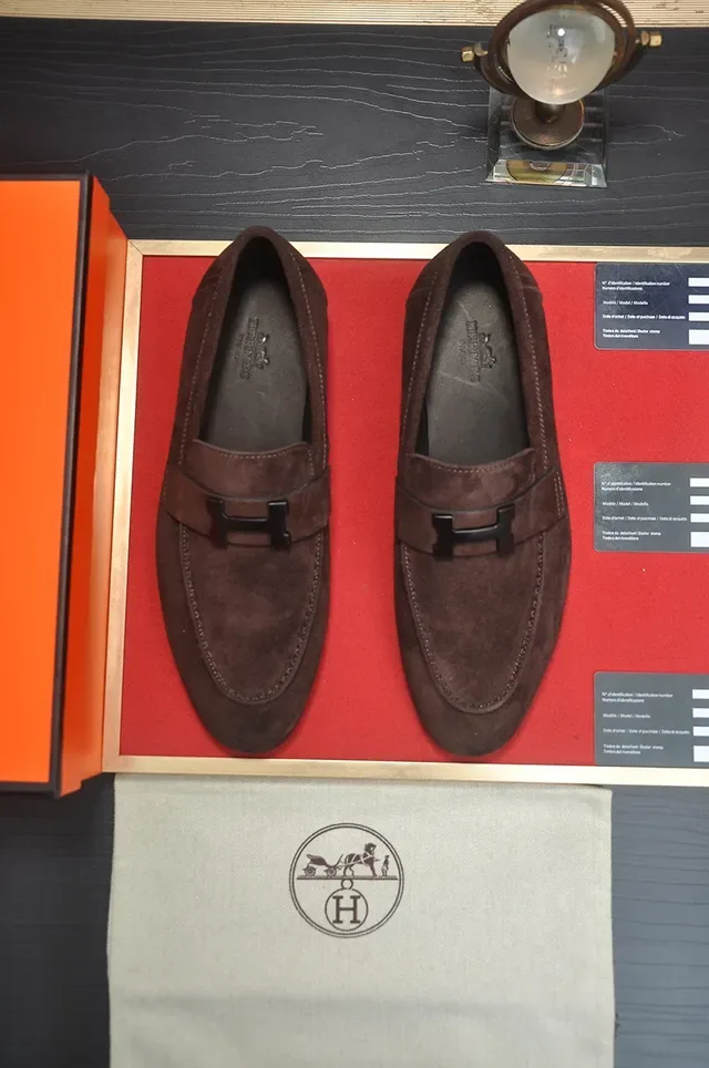 Hermès Oran Marrón Negro Ante H-Buckle Correa Loafer 5