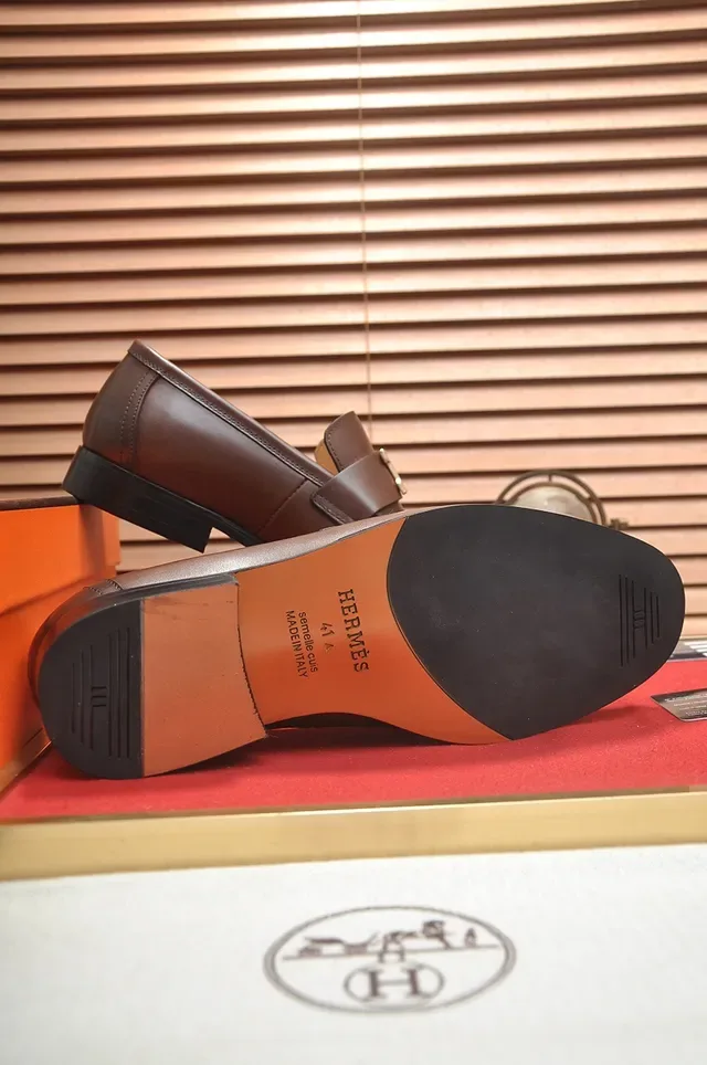 Hermès Oran Mocassins Couro Marrom H-Buckle 3