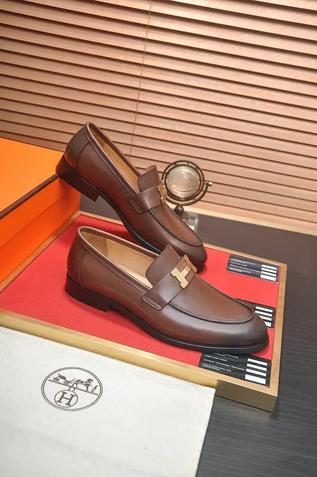 Hermès Oran Mocassins Couro Marrom H-Buckle 4