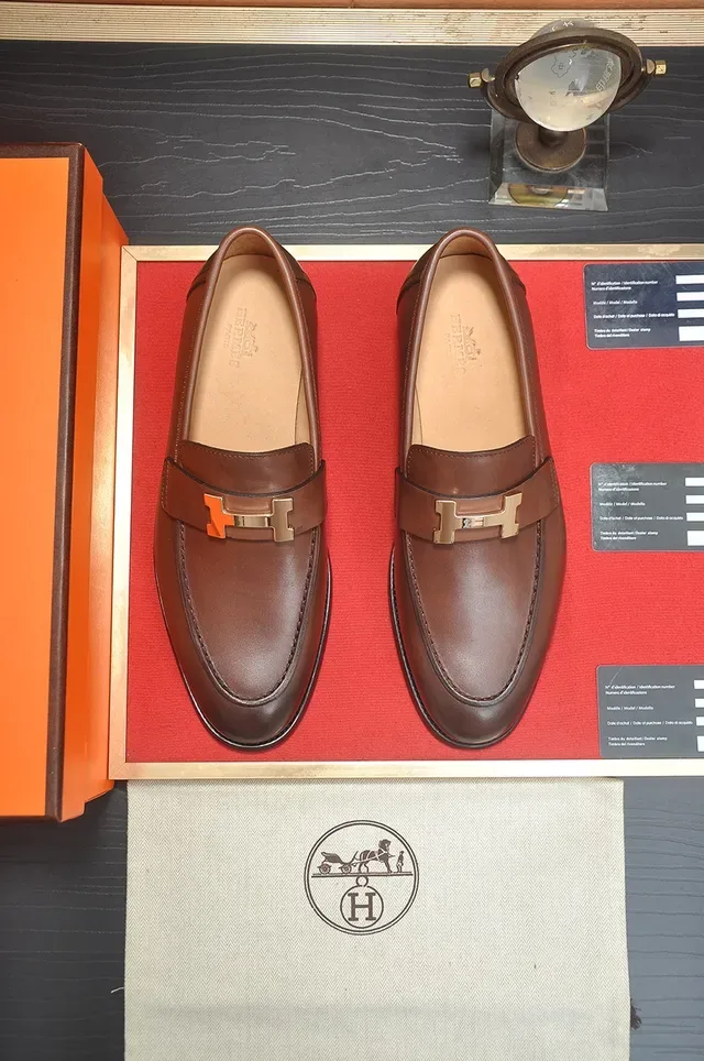 Hermès Oran Mocassins Couro Marrom H-Buckle 5