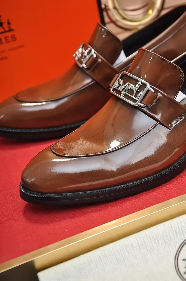 Hermès Oran Brown Polished Leather Double Monk Strap Loafers 2