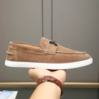 Hermès Oran Brown White Suede Upper H-Buckle Strap Loafer