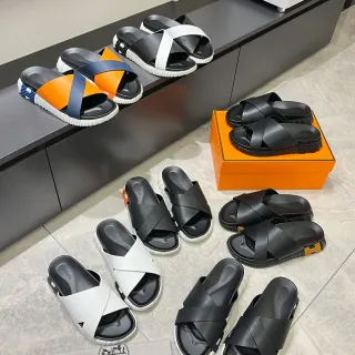 Hermès Oran Cross-Strap Slide Slippers