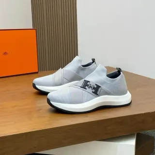 Hermès Oran Gray White Knit Upper Slip-On Construction Lifestyle Sneakers