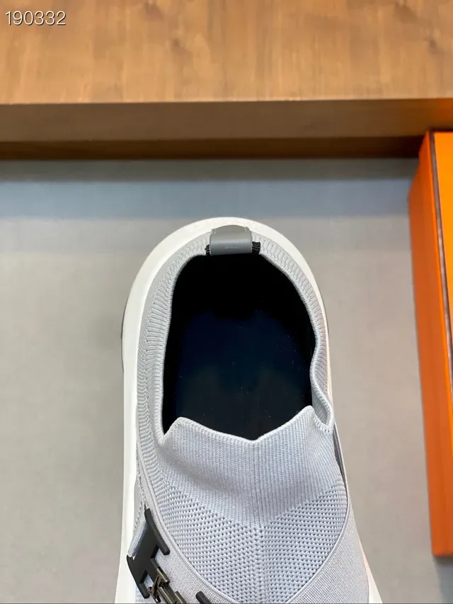 Hermès Oran ধূসর সাদা নিট উপর স্লিপ-অন নির্মাণ জীবনধারা স্নিকার 4