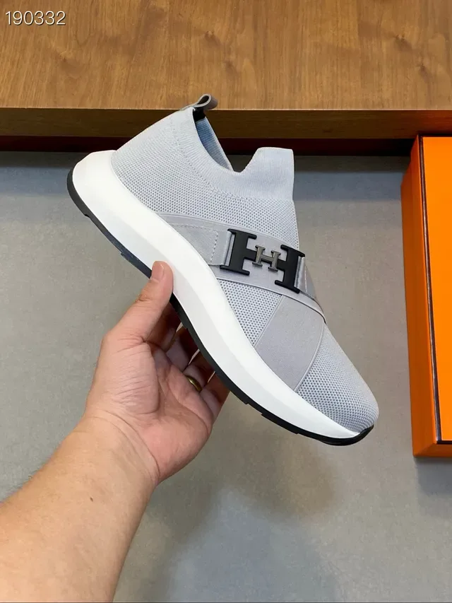 Hermès Oran ধূসর সাদা নিট উপর স্লিপ-অন নির্মাণ জীবনধারা স্নিকার 7