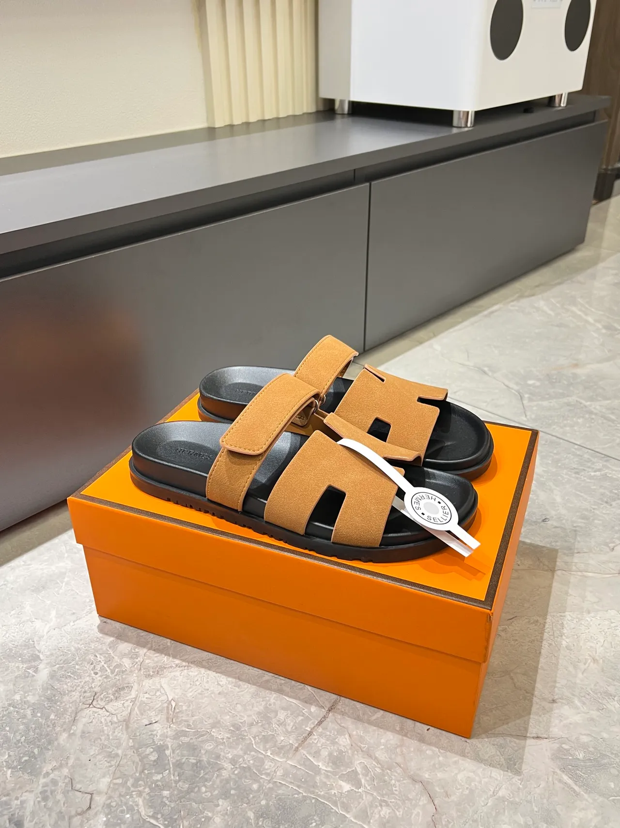 Hermès Oran H-Cut Suede Slide Slippers 19