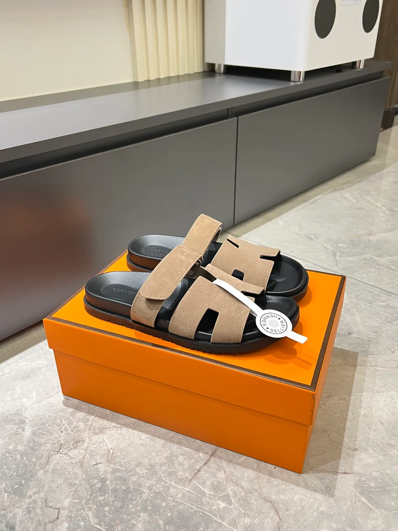 Hermès Oran H-Cut Suede Slide Slippers 20
