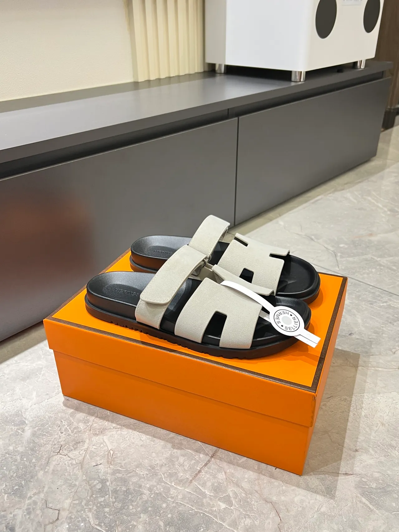 Hermès Oran H-Cut Suede Slide Slippers 22