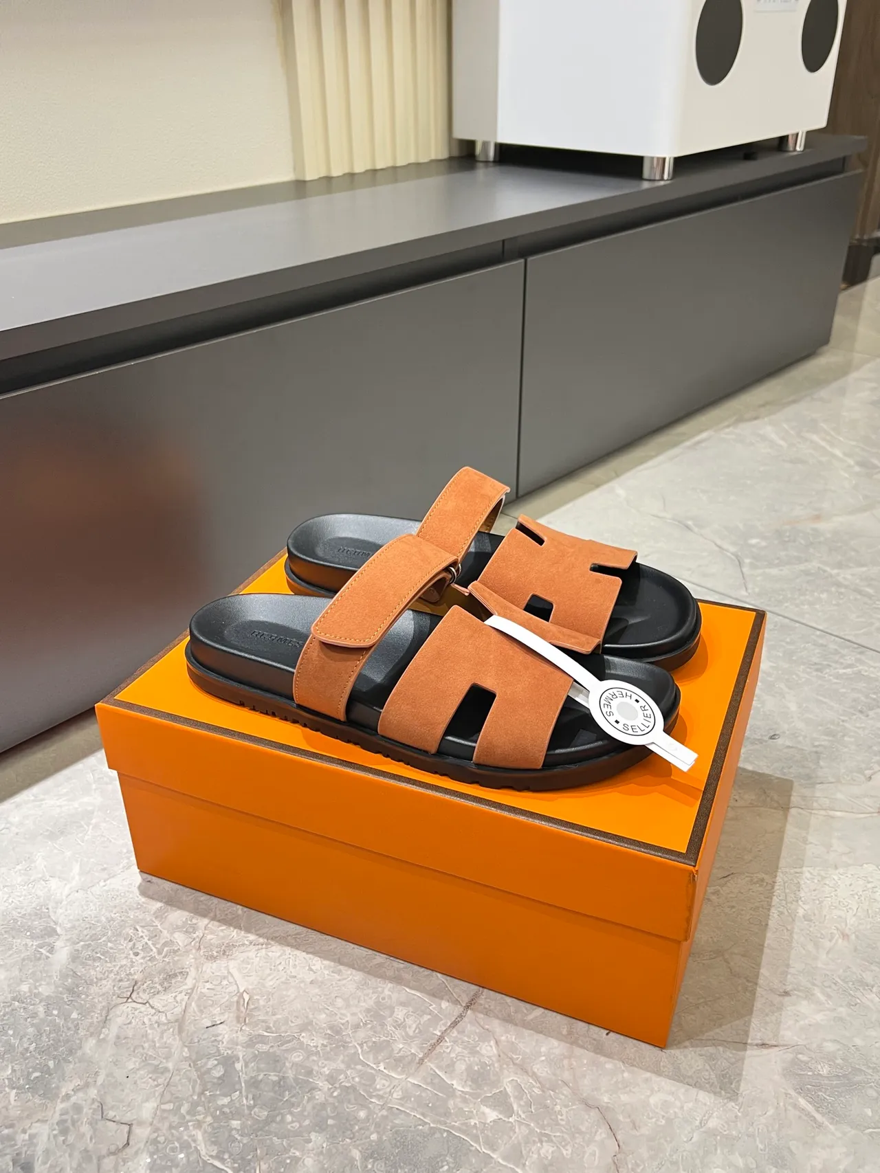 Hermès Oran H-Cut Suede Slide Slippers 23