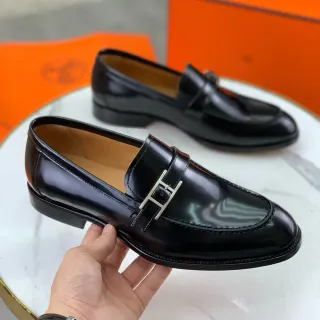 Hermès Oran Loafer Black Patent Leather H-Buckle Loafers