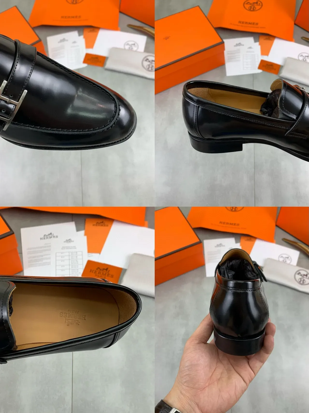 Hermès Oran Loafer Black Patent Leather H-Buckle Loafers 3